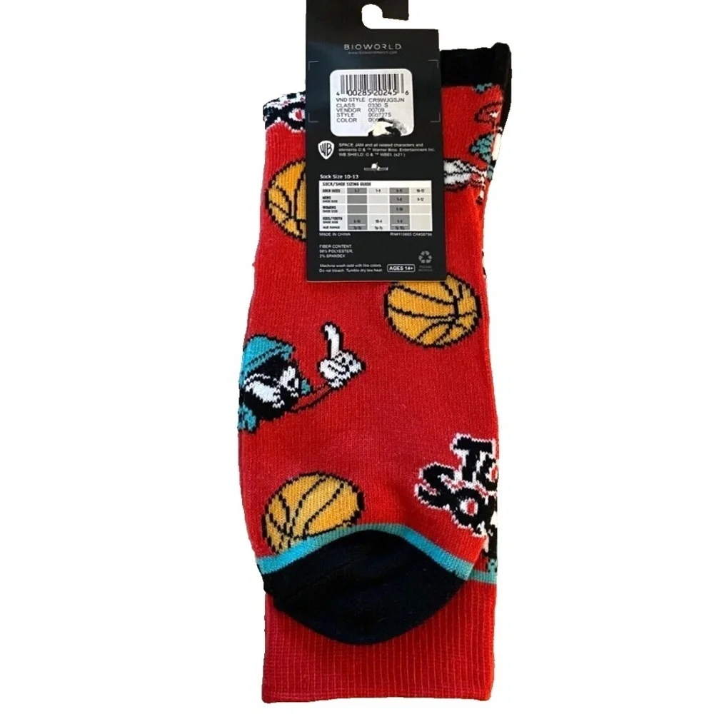 Bioworld Space‎ Jam Unisex Crew Socks; Red; Men's Size 8-12; NWT